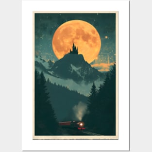 A Train and a Fortress under the Moon - Fantasy Posters and Art